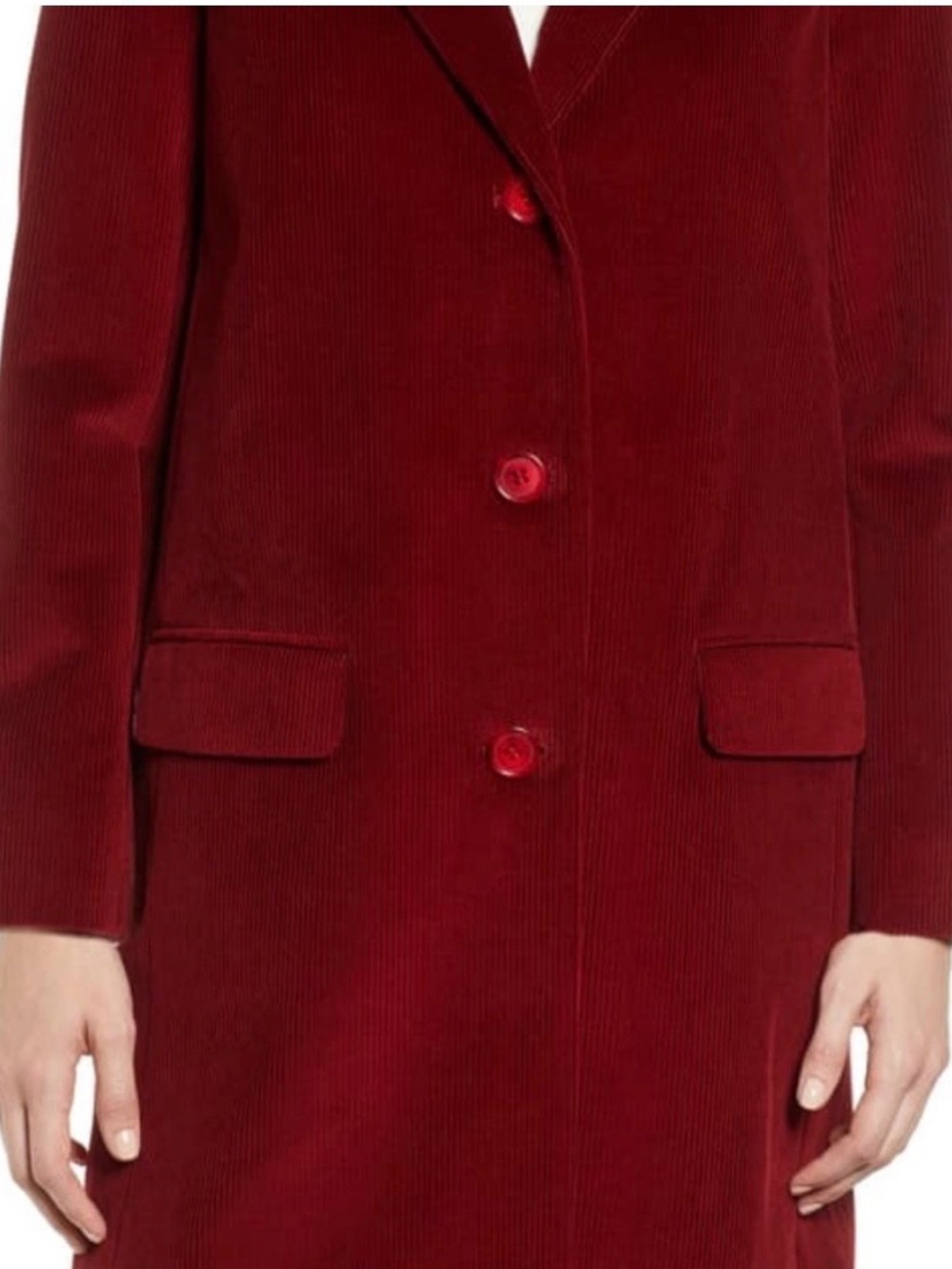 ANTHROPOLOGIE by Helene Berman: Deep Red Long Corduroy Coat-LIKE NEW - Picture 5 of 16